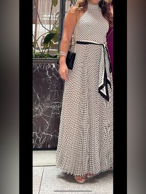 ZIMMERMAN Black & White Polka Dot Gown with Scarf Tie